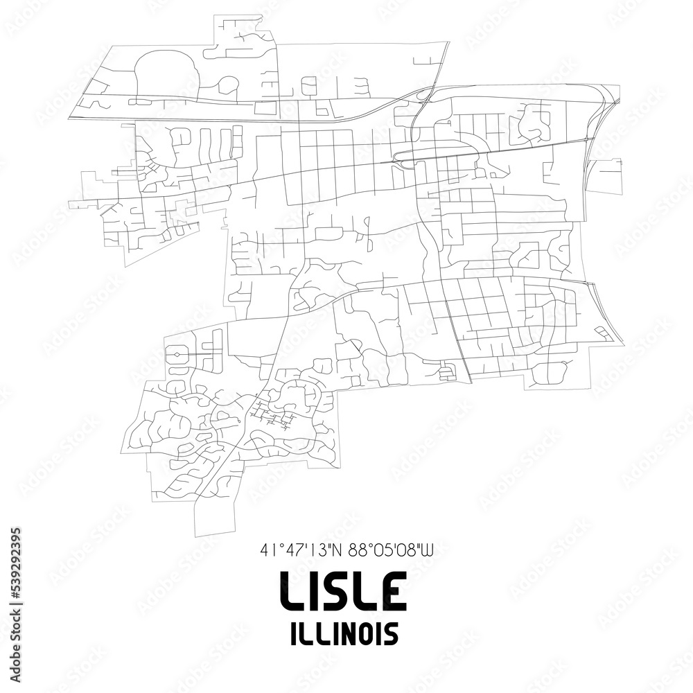Lisle Illinois. US street map with black and white lines.