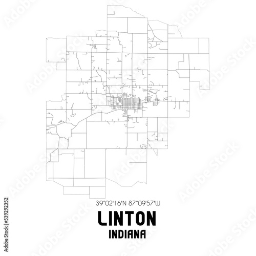 Linton Indiana. US street map with black and white lines.