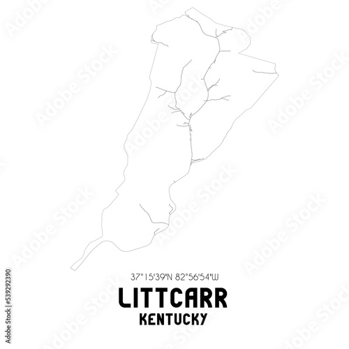 Littcarr Kentucky. US street map with black and white lines.