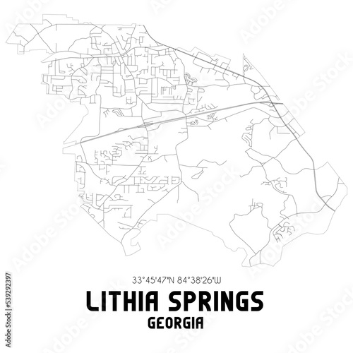 Lithia Springs Georgia. US street map with black and white lines.