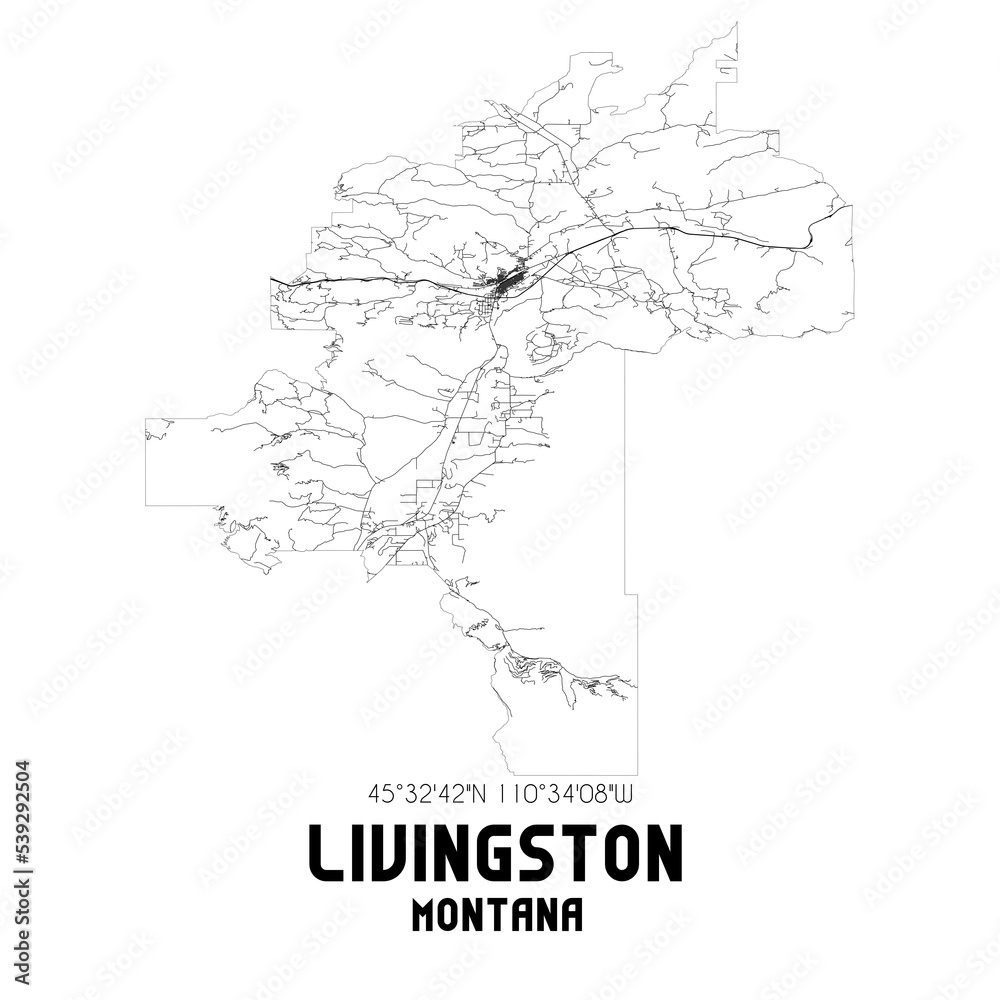 Livingston Montana. US street map with black and white lines. Stock