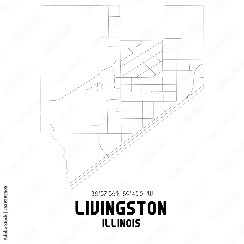 Livingston Illinois. US street map with black and white lines.