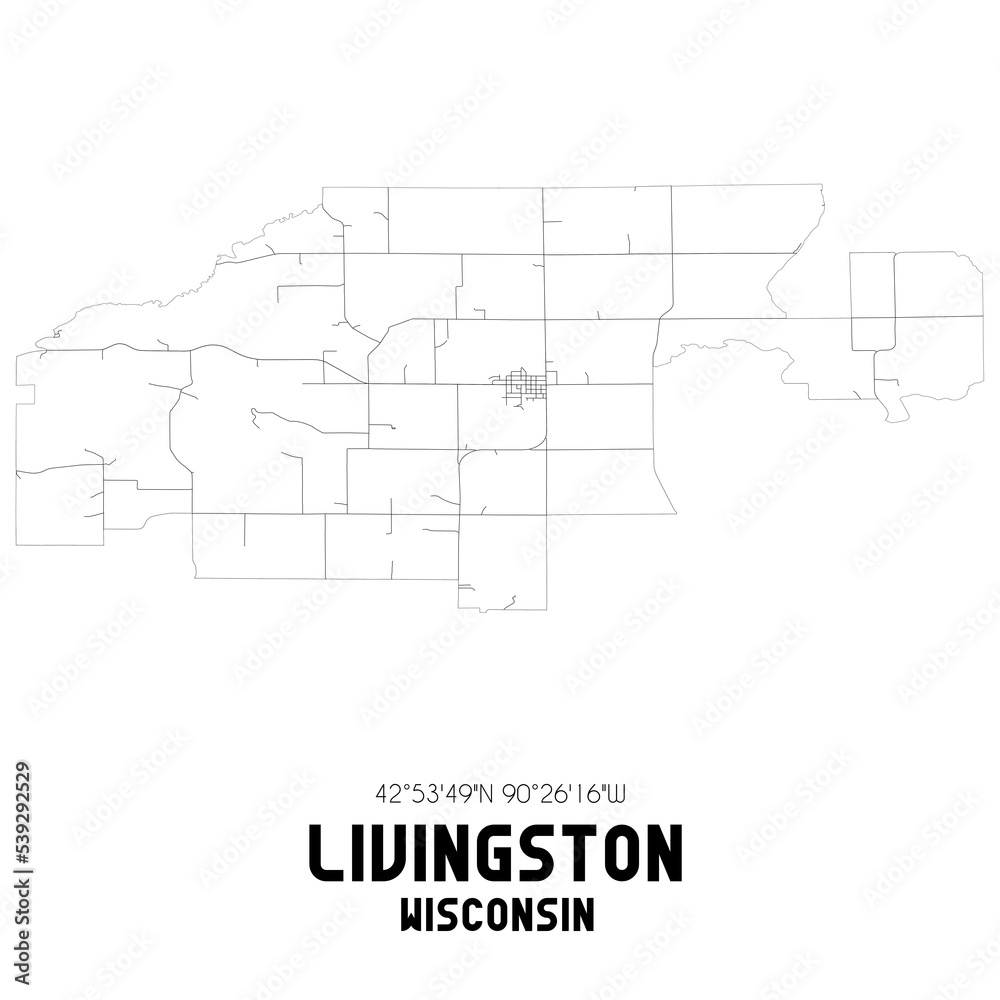 Livingston Wisconsin. US street map with black and white lines.