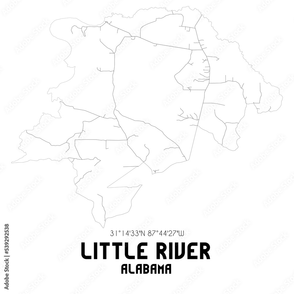 Little River Alabama. US street map with black and white lines.