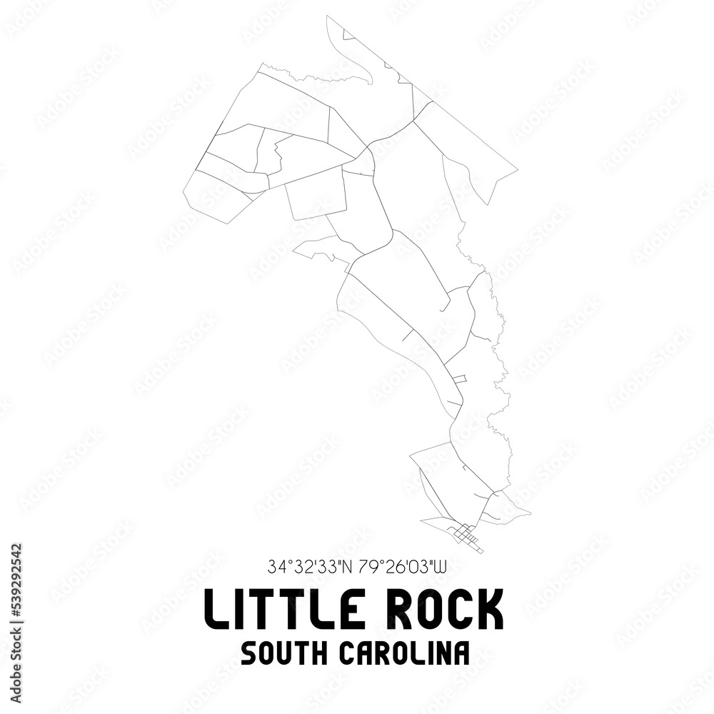 Little Rock South Carolina. US street map with black and white lines.
