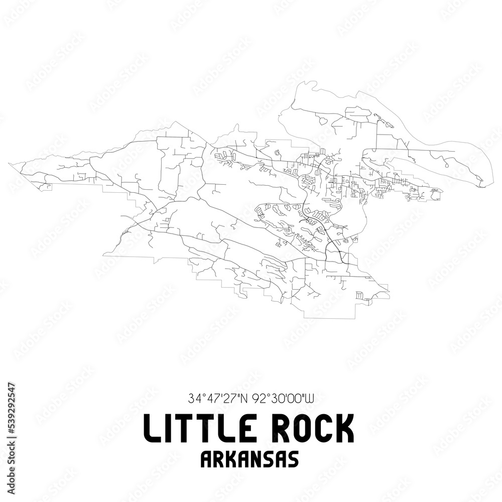 Little Rock Arkansas. US street map with black and white lines.