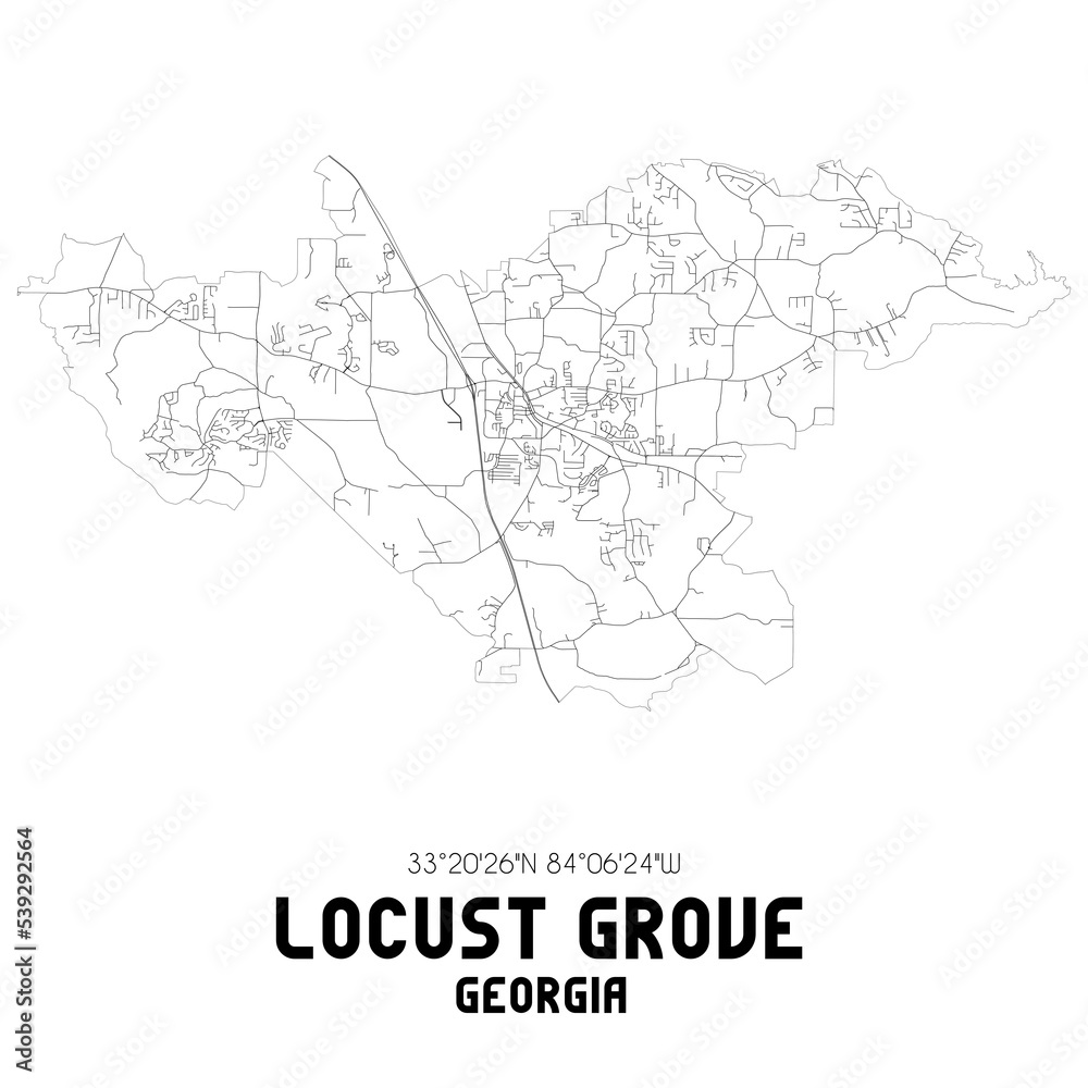 Locust Grove Georgia. US street map with black and white lines.
