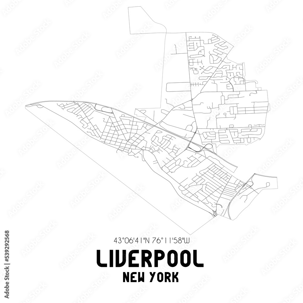 Obraz premium Liverpool New York. US street map with black and white lines.