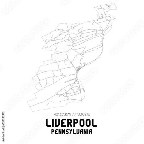 Liverpool Pennsylvania. US street map with black and white lines.