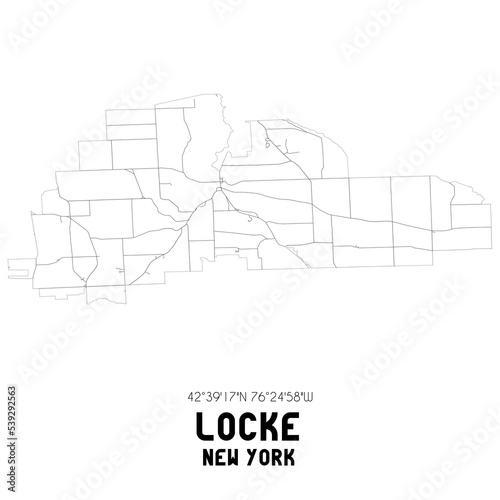 Locke New York. US street map with black and white lines.
