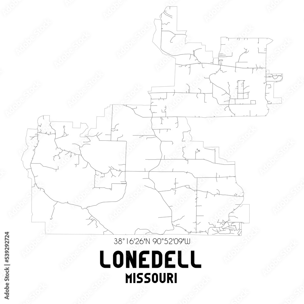Lonedell Missouri. US street map with black and white lines.