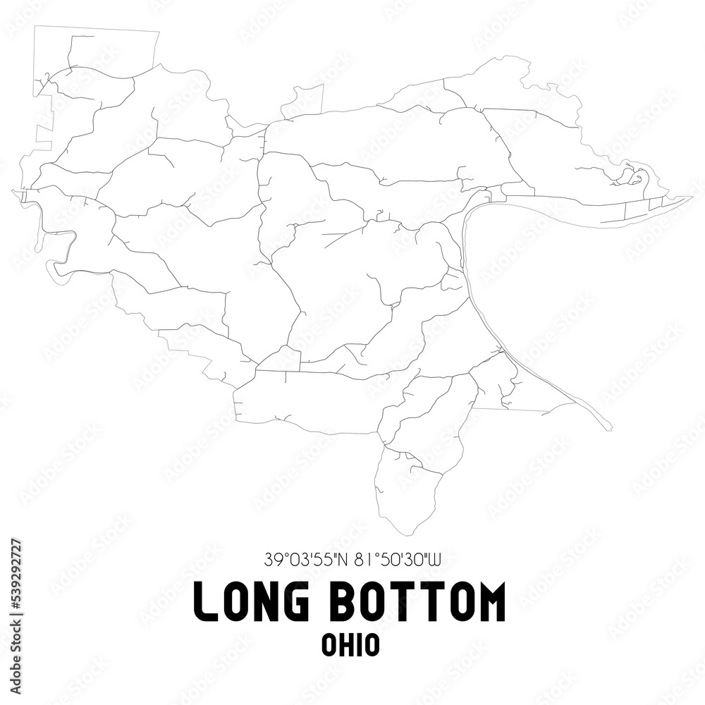 Long Bottom Ohio. US street map with black and white lines.