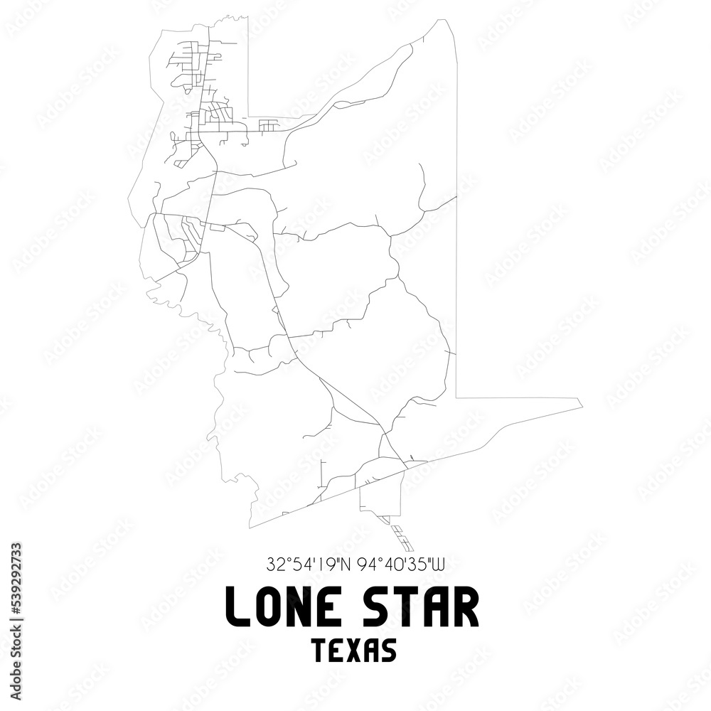 Lone Star Texas. US street map with black and white lines.