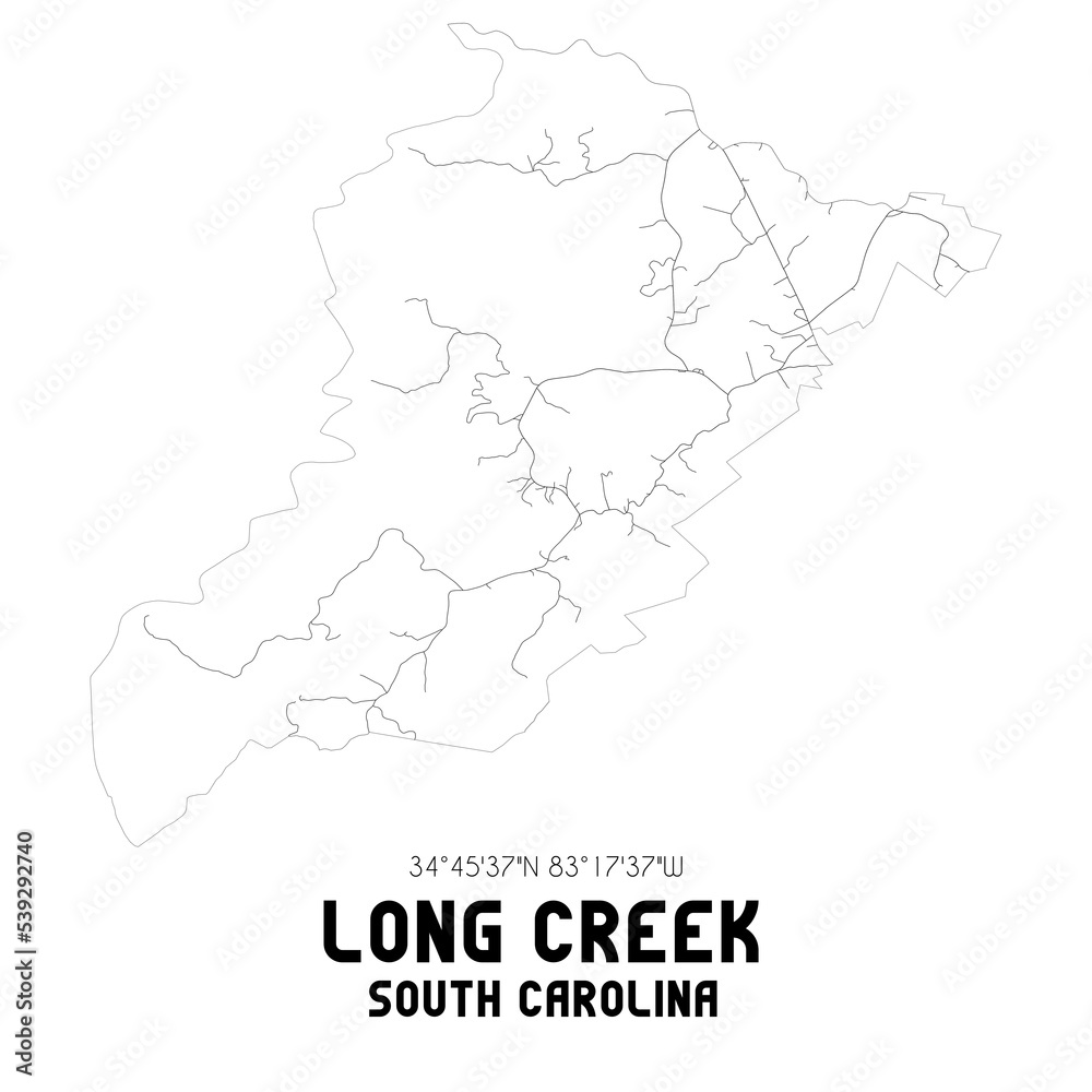 Long Creek South Carolina. US street map with black and white lines.