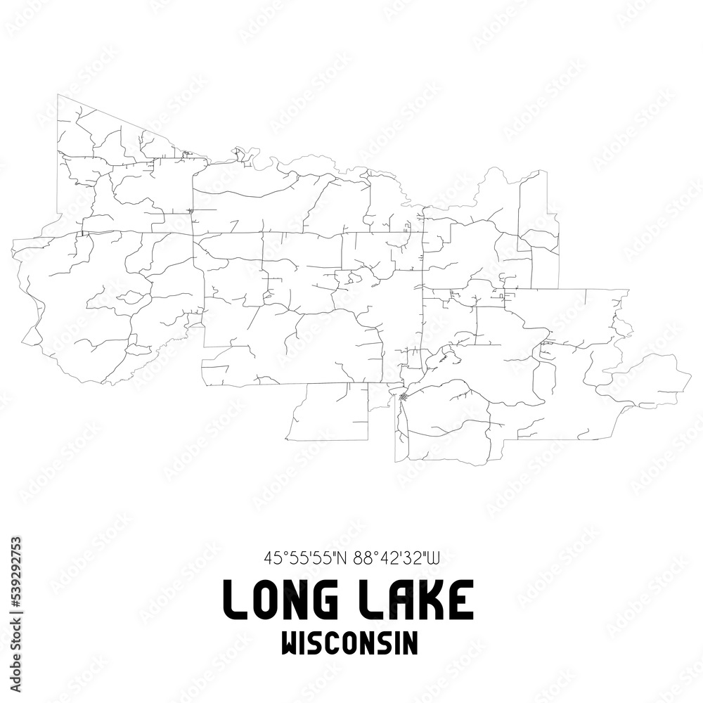 Long Lake Wisconsin. US street map with black and white lines.