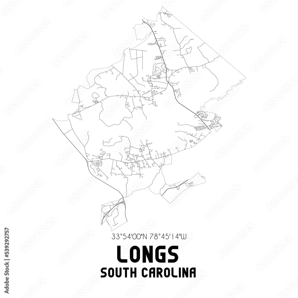 Longs South Carolina. US street map with black and white lines. Longs South Carolina. US street map with black and white lines.