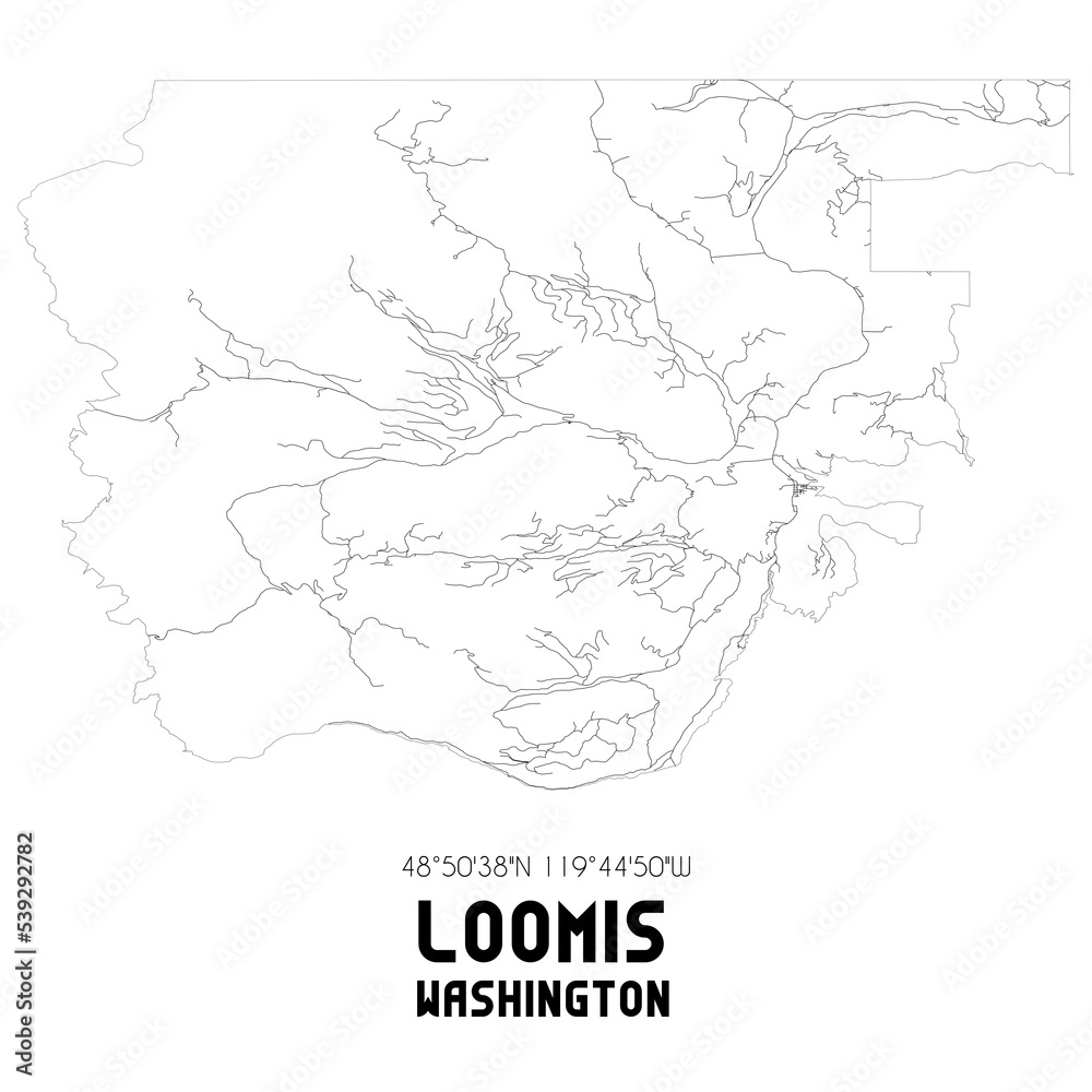 Loomis Washington. US street map with black and white lines.