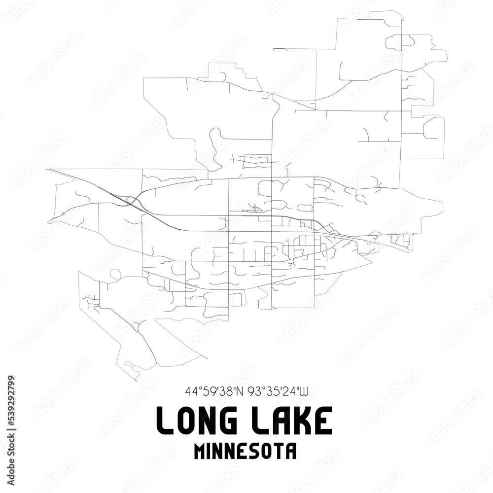 Long Lake Minnesota. US street map with black and white lines.