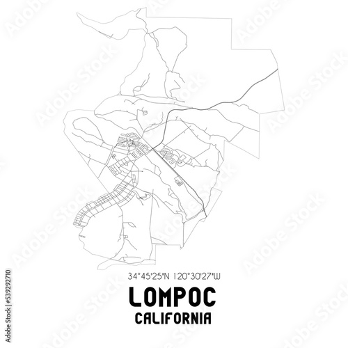 Lompoc California. US street map with black and white lines.
