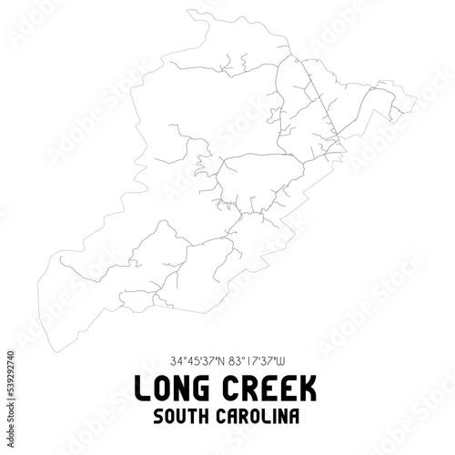 Long Creek South Carolina. US street map with black and white lines.