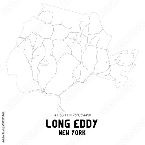 Long Eddy New York. US street map with black and white lines.