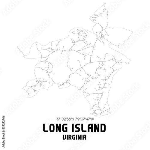 Long Island Virginia. US street map with black and white lines.