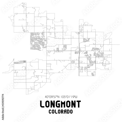 Longmont Colorado. US street map with black and white lines. photo