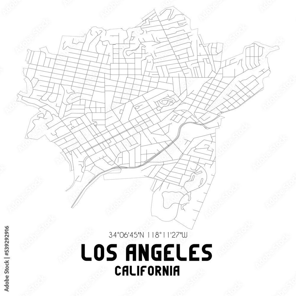 Los Angeles California. US street map with black and white lines.