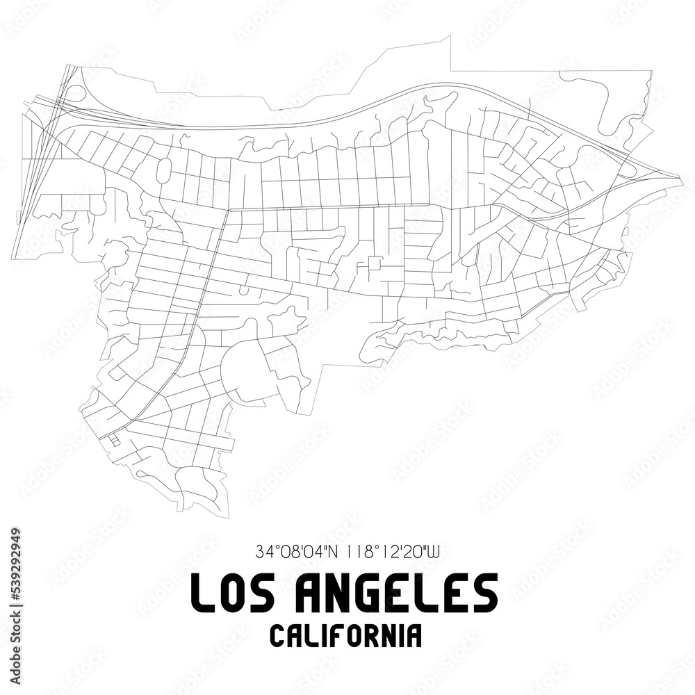 Los Angeles California. US street map with black and white lines.