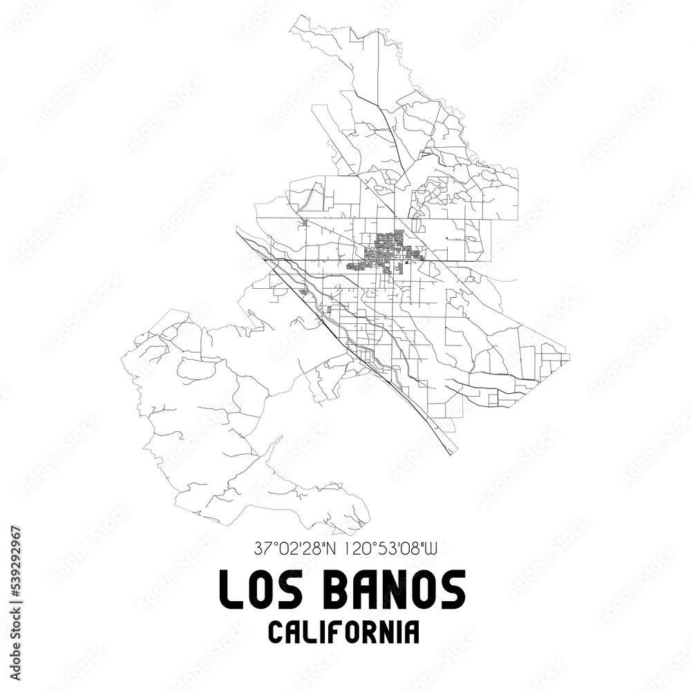 Los Banos California. US street map with black and white lines. Los Banos California. US street map with black and white lines.
