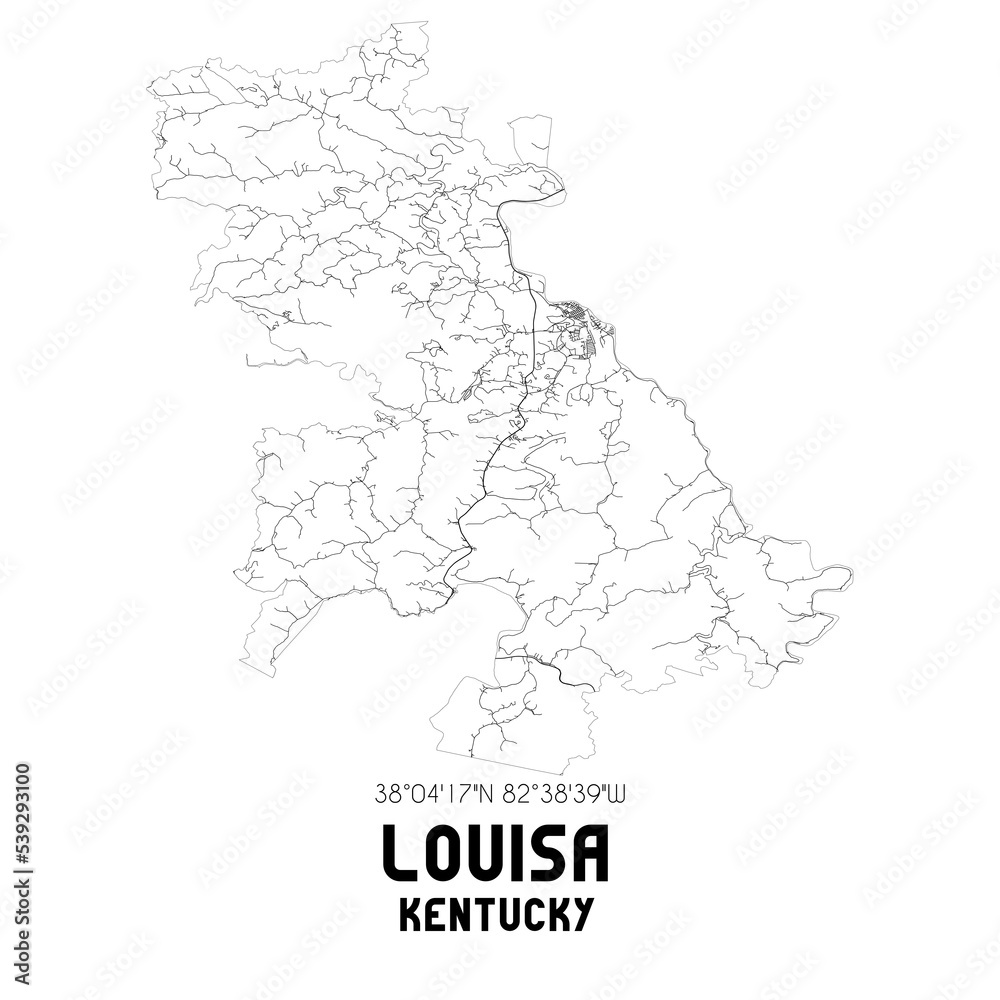Louisa Kentucky. US street map with black and white lines.