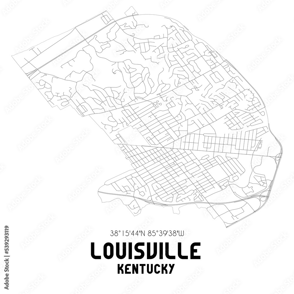 Louisville Kentucky. US street map with black and white lines.
