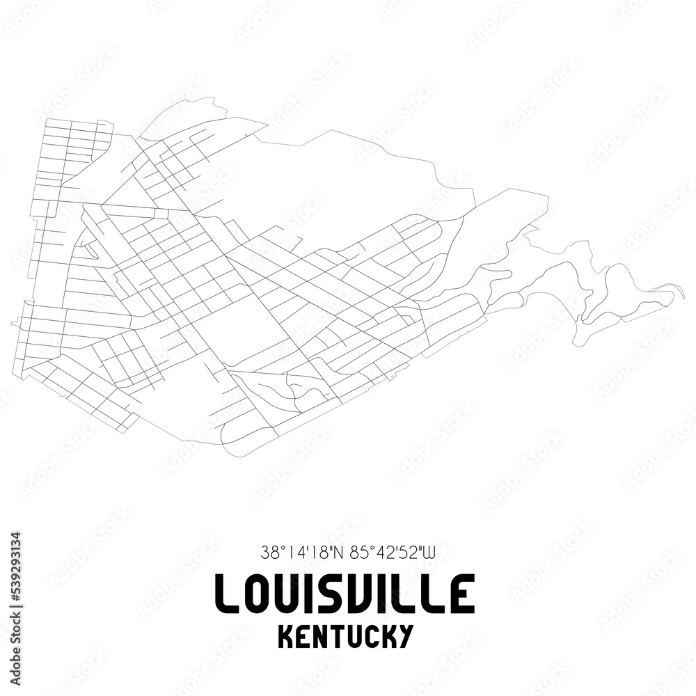 Louisville Kentucky. US street map with black and white lines.