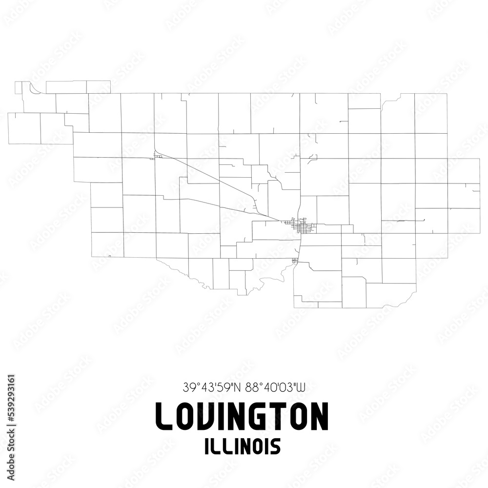 Lovington Illinois. US street map with black and white lines.