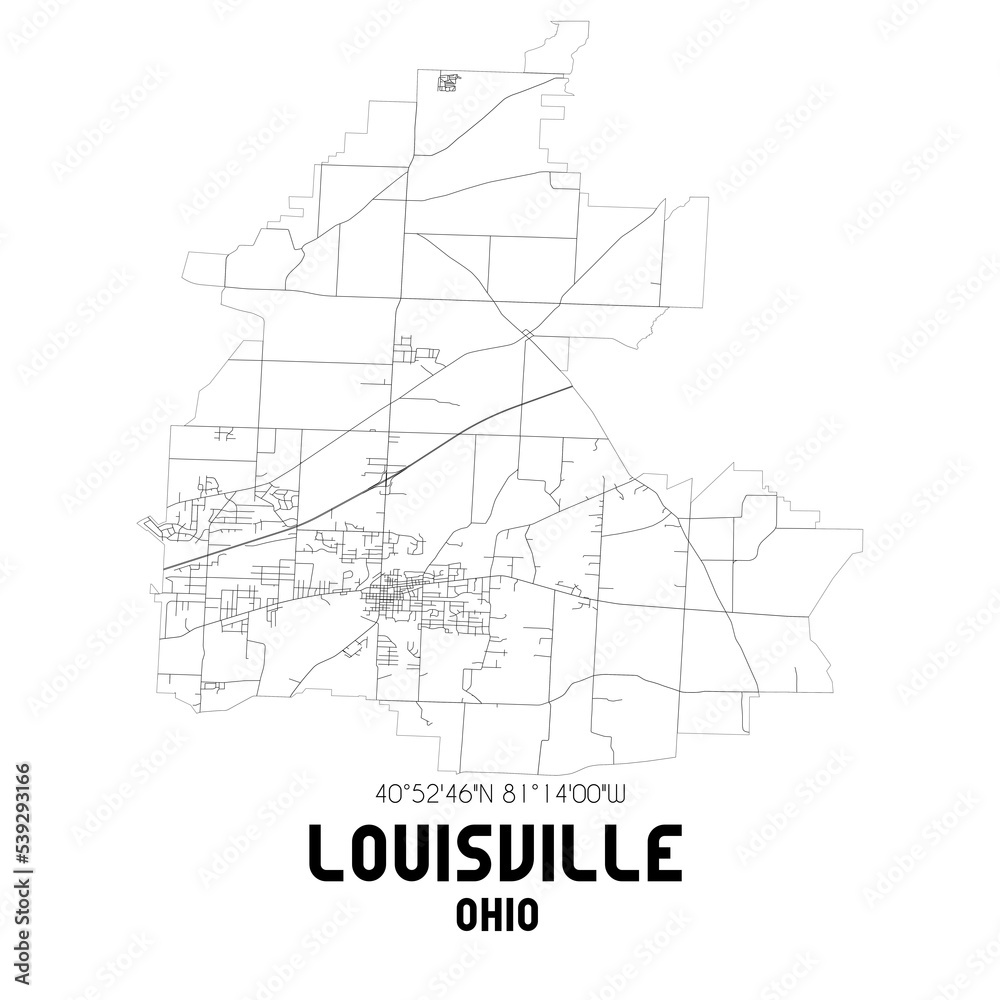 Louisville Ohio. US street map with black and white lines. Louisville Ohio. US street map with black and white lines.