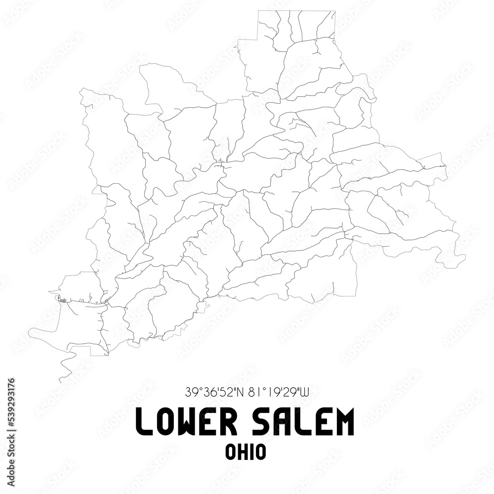 Lower Salem Ohio. US street map with black and white lines.