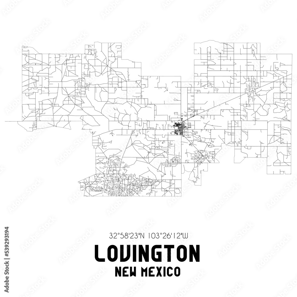 Lovington New Mexico. US street map with black and white lines.