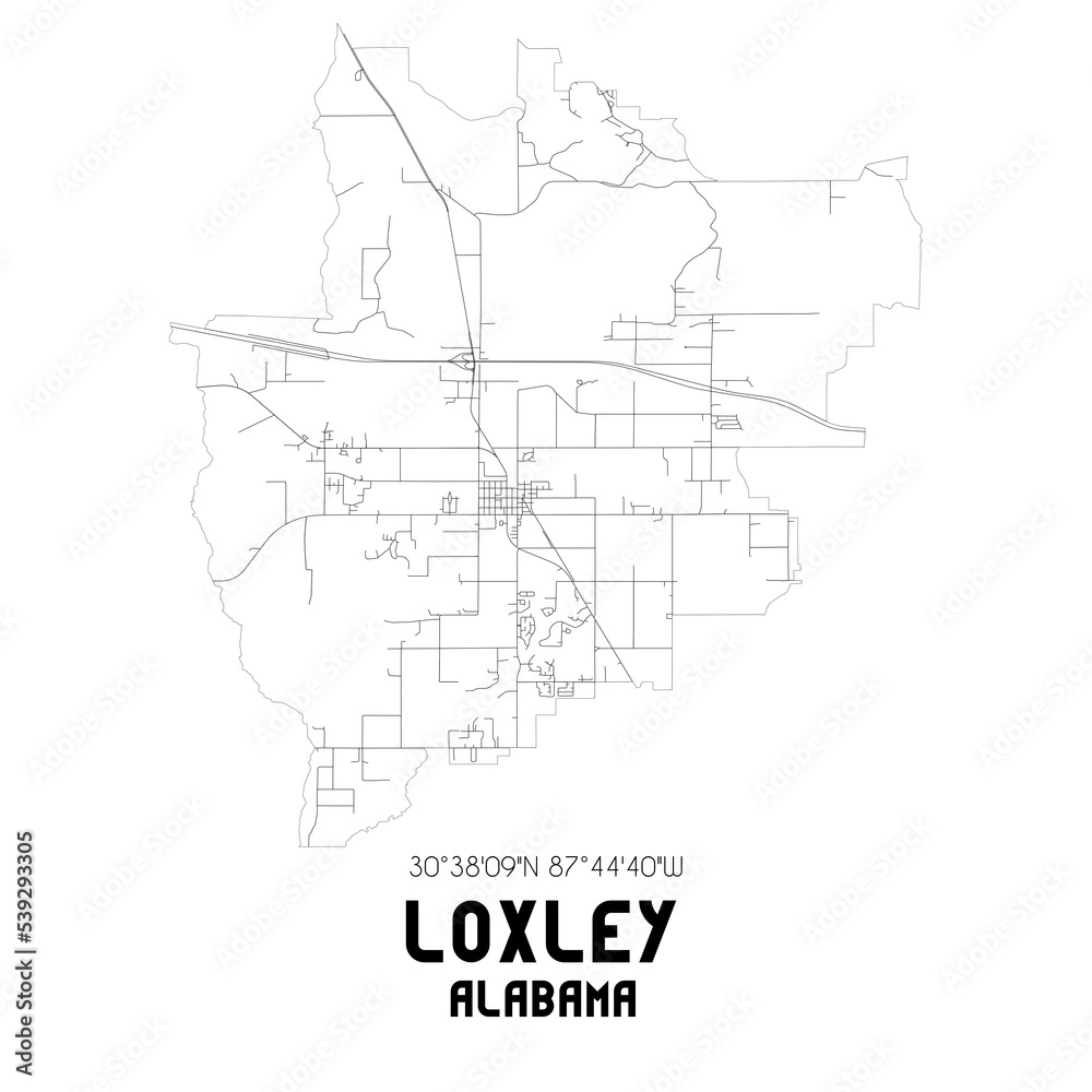 Loxley Alabama. US street map with black and white lines. Loxley Alabama. US street map with black and white lines.