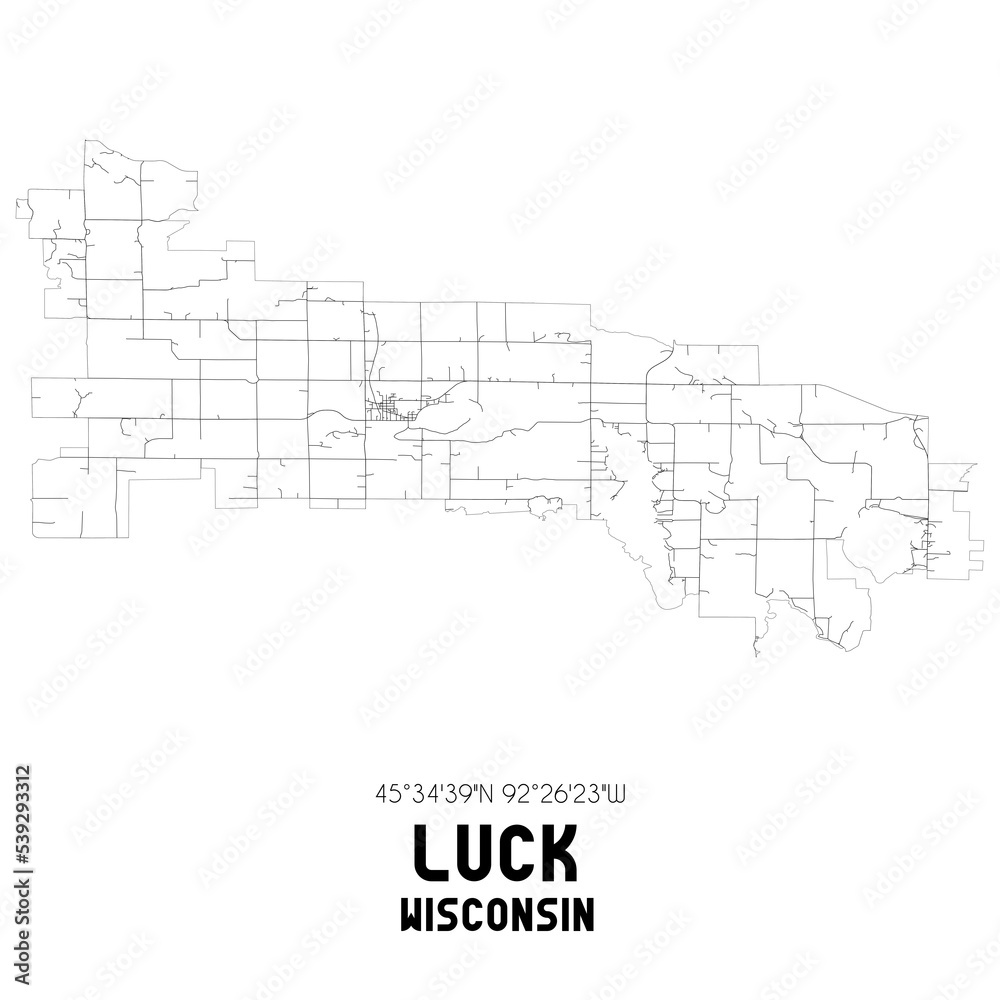 Luck Wisconsin. US street map with black and white lines.