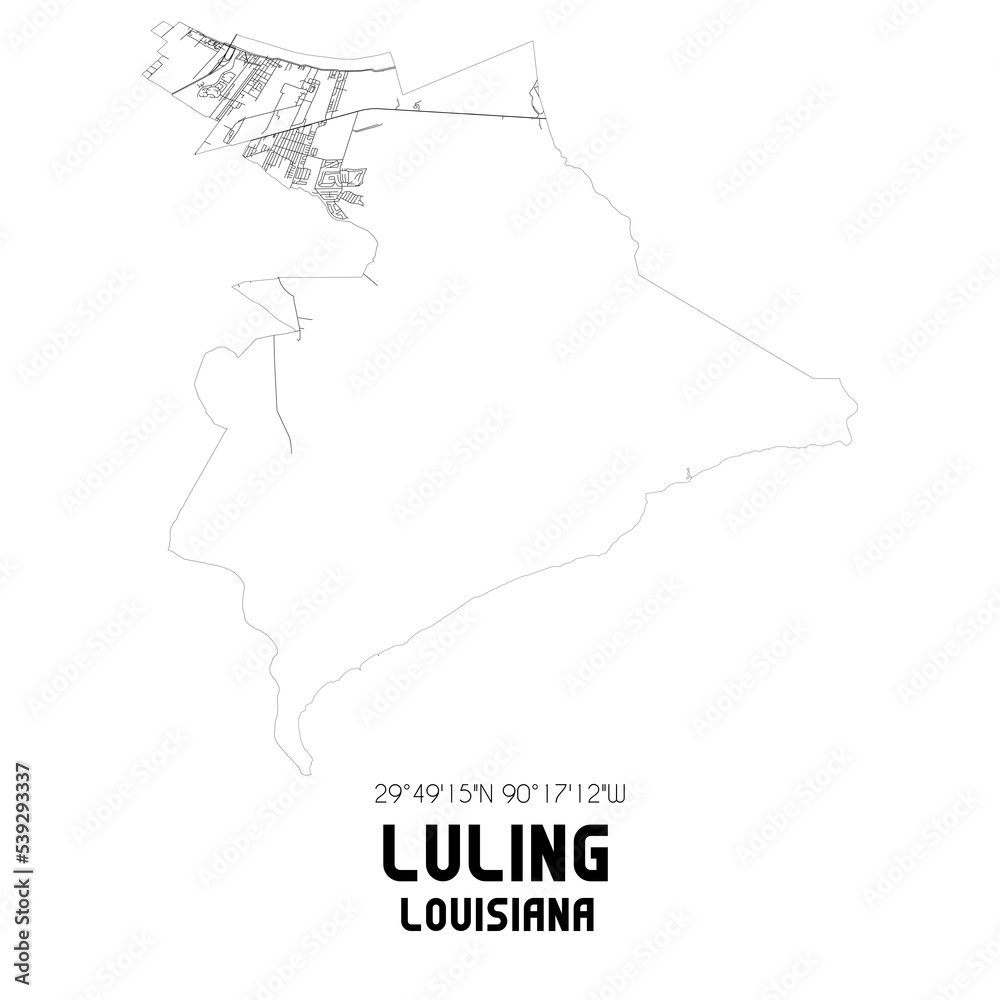 Luling Louisiana. US street map with black and white lines.