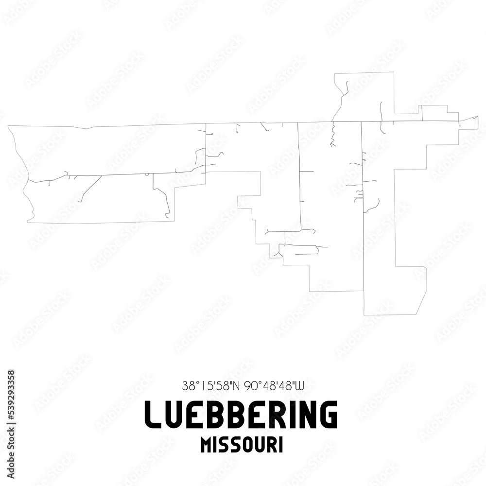Luebbering Missouri. US street map with black and white lines.