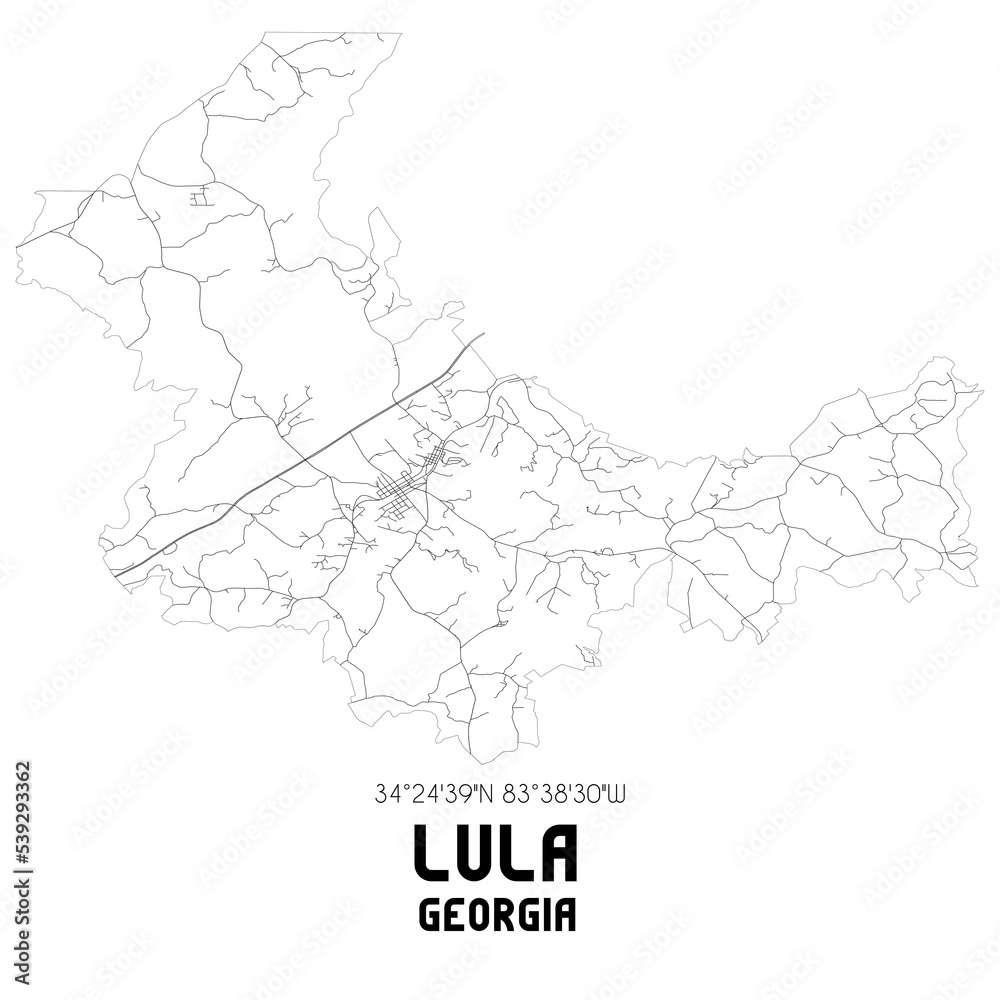 Lula Georgia. US street map with black and white lines.