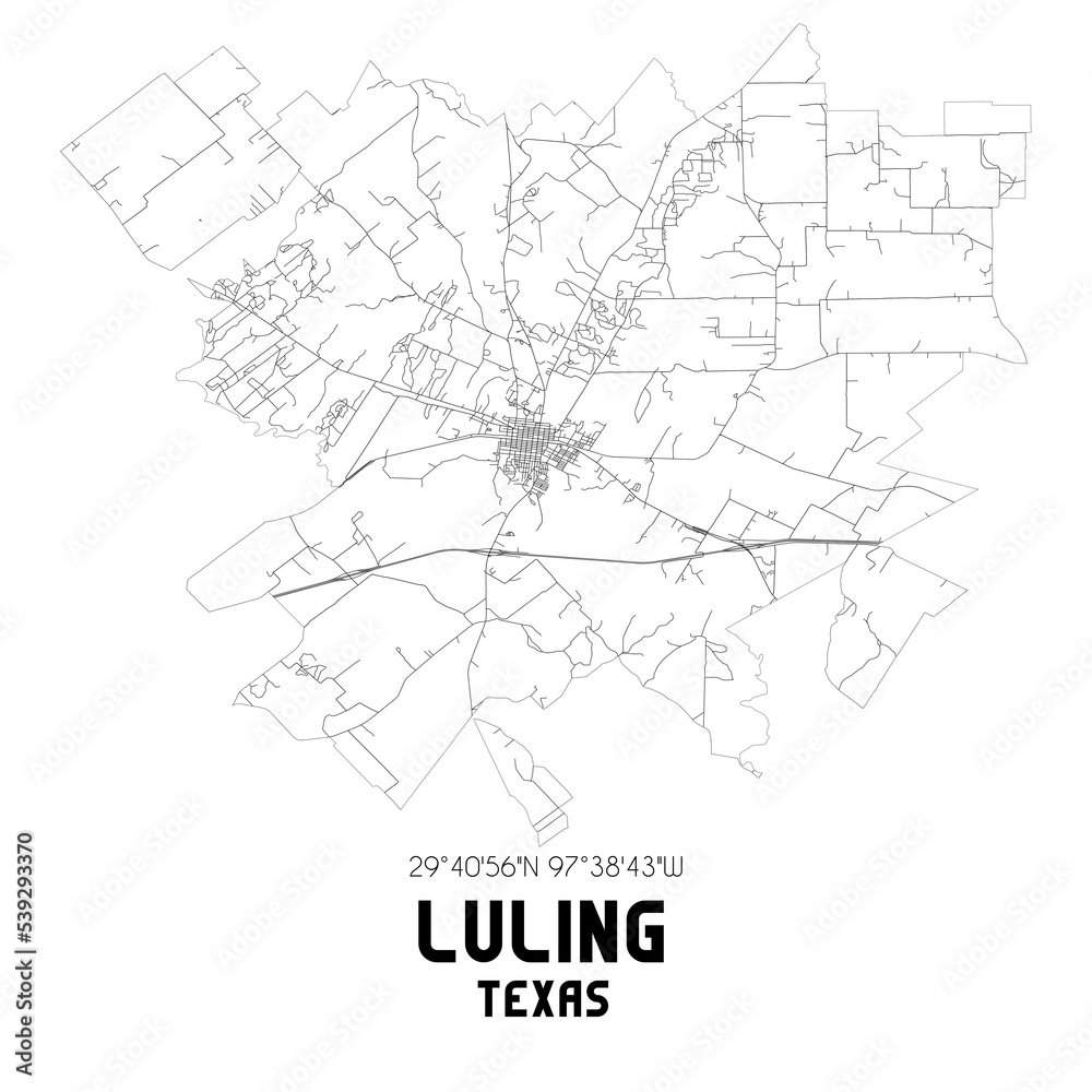 Luling Texas. US street map with black and white lines.