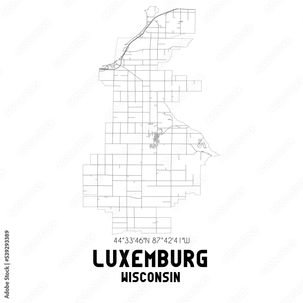 Luxemburg Wisconsin. US street map with black and white lines.
