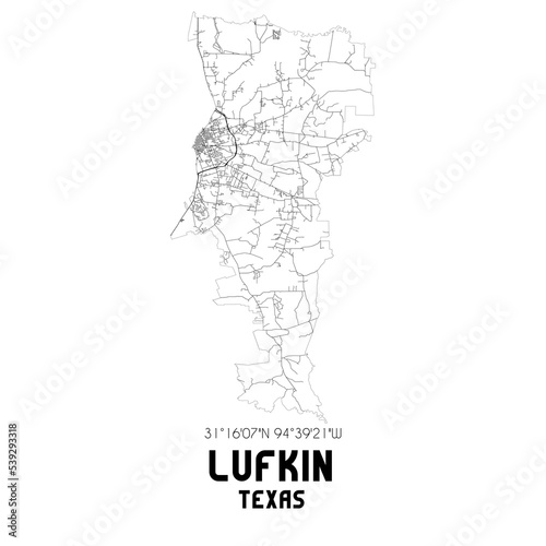 Lufkin Texas. US street map with black and white lines.