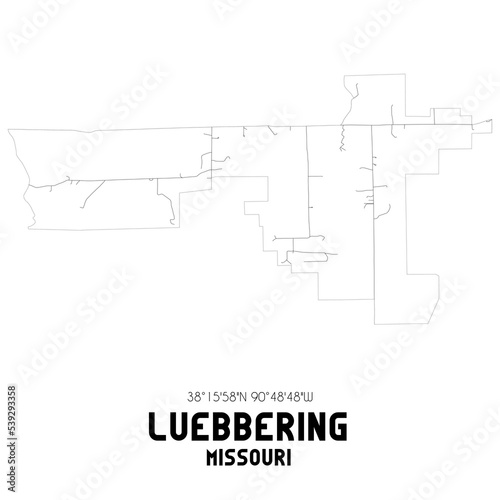 Luebbering Missouri. US street map with black and white lines.