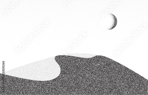 Grain dune desert. Stipple eastern landscape and terrain background. Sand hill in dot work style. Textured gradient illustration. 