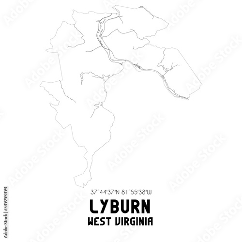 Lyburn West Virginia. US street map with black and white lines.
