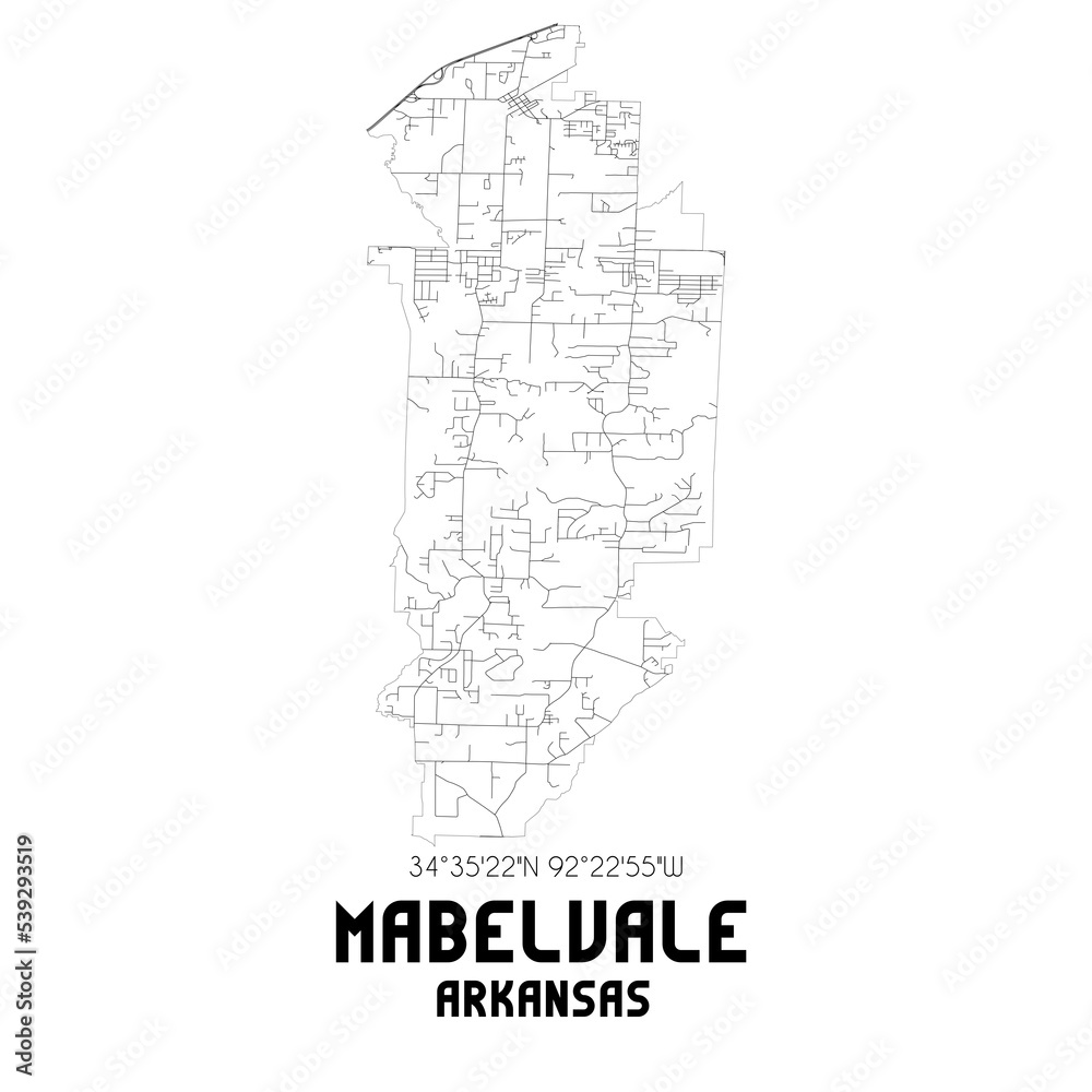 Mabelvale Arkansas. US street map with black and white lines. Mabelvale Arkansas. US street map with black and white lines.