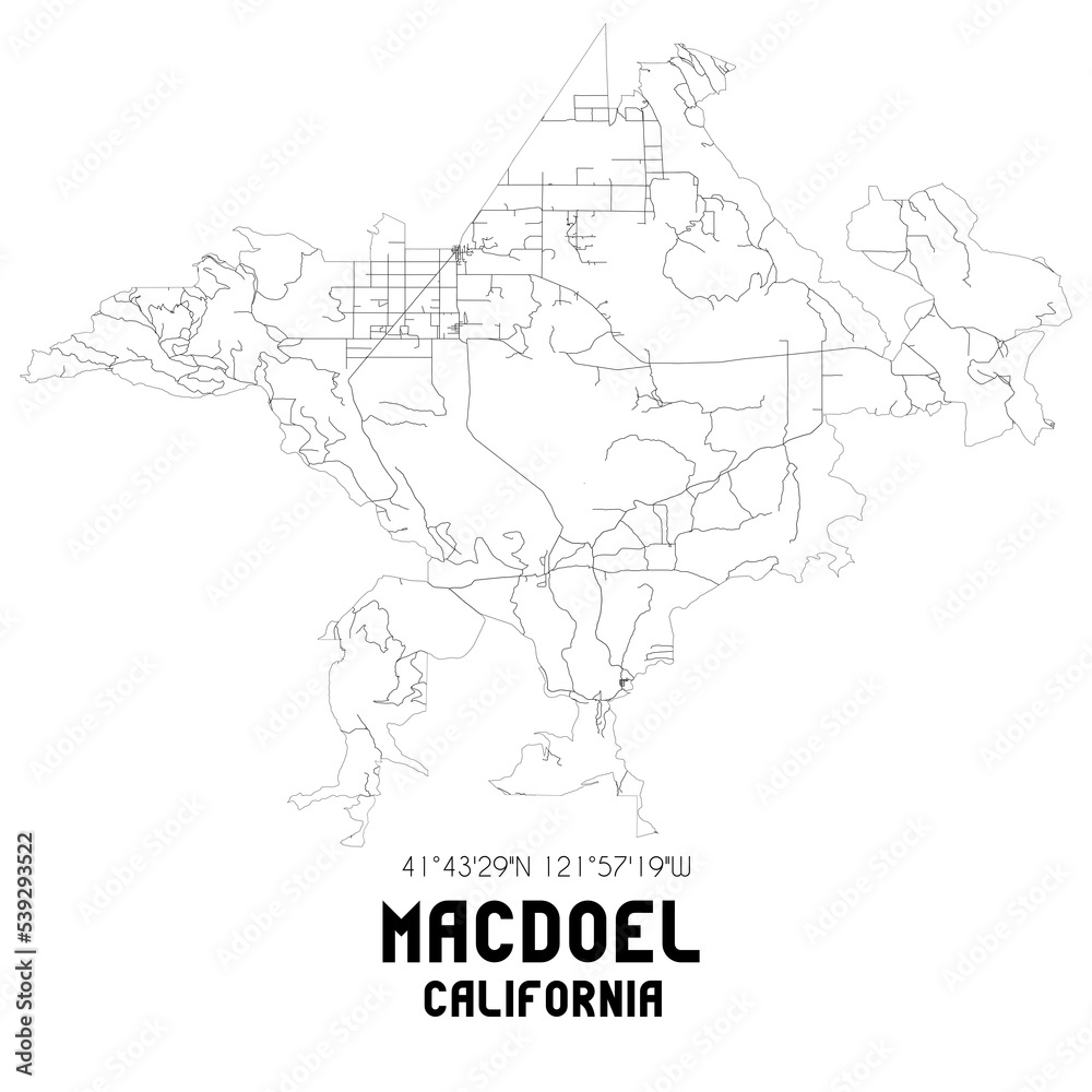 Macdoel California. US street map with black and white lines. Macdoel California. US street map with black and white lines.